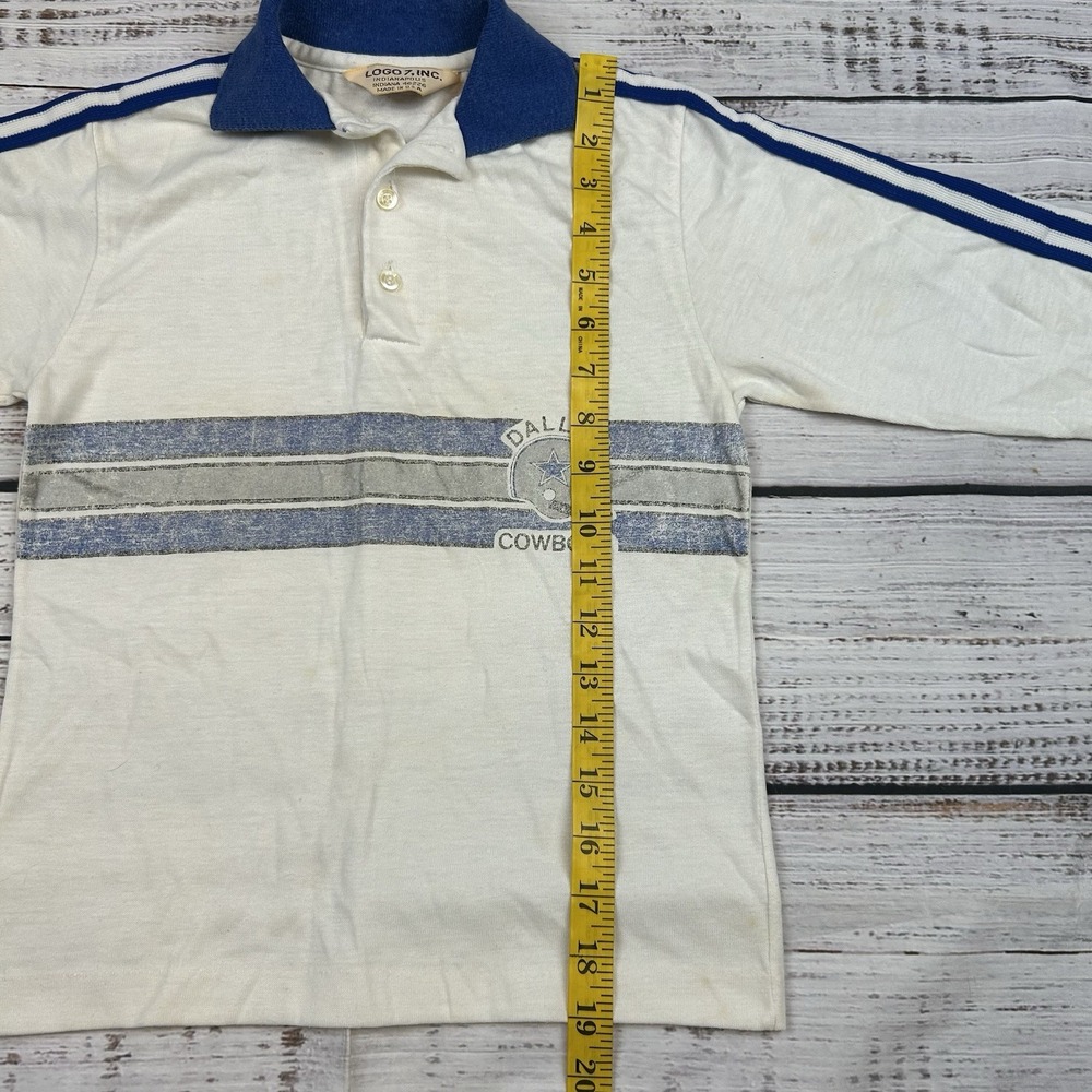 Vintage 70s DALLAS COWBOYS Logo 7 Youth Kids VTG Polo Shirt Striped NFL Faded - Picture 5 of 7
